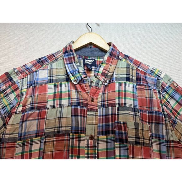 Lands' End Mens Button Down Shirt Summer Size XL Multi Patchwork Traditional Fit - Picture 5 of 13